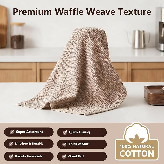 FGSAEOR Barista Cleaning Towels 6-Pack, 100% Cotton Waffle Weave 12x12 Inch - Image 3