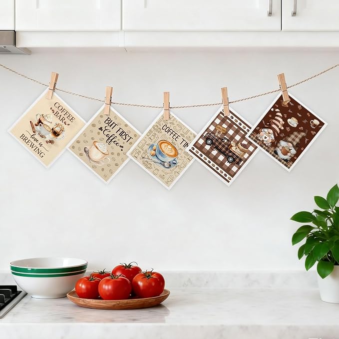 5 Pack Mixed Farmhouse Coffee Bar Kitchen Dishcloths Dish Towel, Dish Towels - Image 7