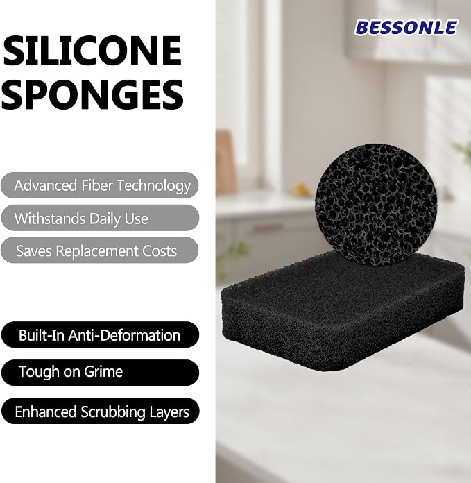 8 Pack Silicone Scrubbing Sponges, Heavy-Duty, Non-Scratch Kitchen Sponges - Image 2