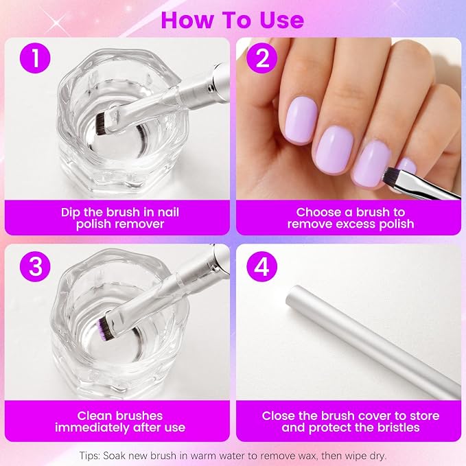 Nail Clean Up Brush, Double-Ended Flat & Fine Angled Acetone Resistant Nail - Image 7