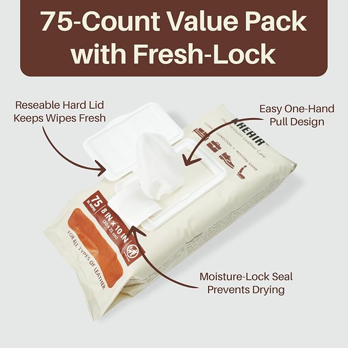 3in1 Leather Wipes 75 XL Count, Condition & Restore Shine, Extra-Large 8"x10" - Image 5