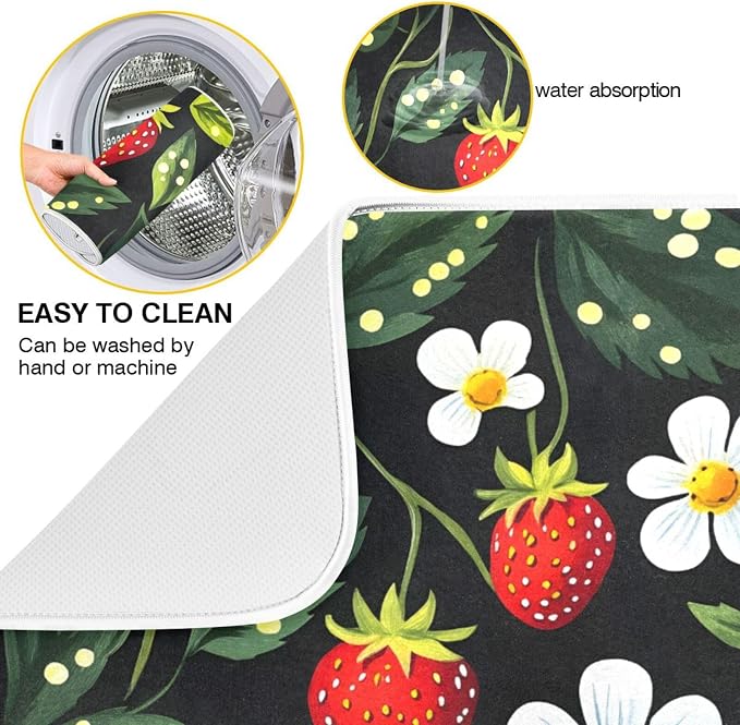 Strawberries White Flowers Dish Drying Mat - Image 2