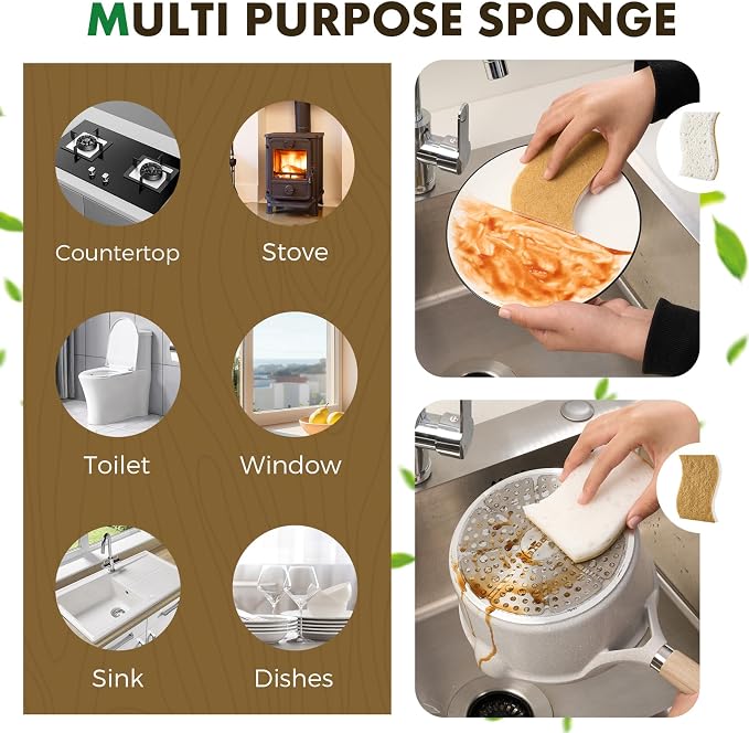 COBETE 12 Pack Natural Biodegradable Kitchen Non Scratch Sponges, Compostable - Image 5