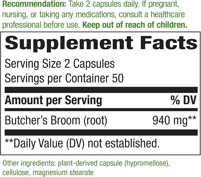Nature's Way Butcher's Broom Root, Traditional Leg Vein Support*, 100 Vegan - Image 3