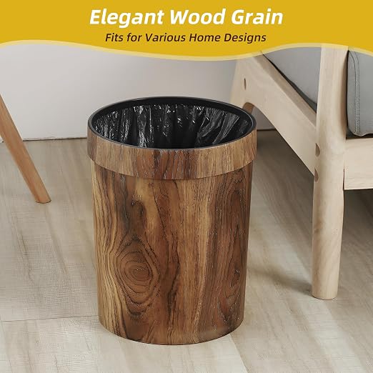 Wood Grain Plastic Trash Can Bedroom, Round 2-Pack, 3.4 Gal Farmhouse - Image 6