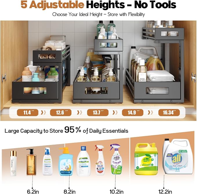 2-Pack 17"Deep Under Sink Organizer And Storage, 2-Tier L-Shaped Pull Out - Image 7