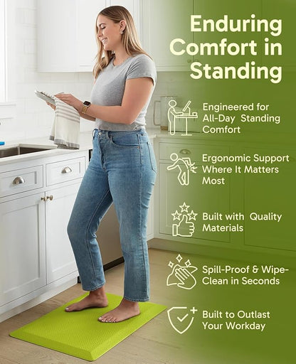 Ophanie Kitchen mats for Floor, 3/4 inch Thick, Kitchen Rugs, 20''x48'' Anti Fatigue Standing Cushioned Mat, Waterproof,Comfort Ergonomic mat for Office, Home, Sink, Green Non-Slip Bottom