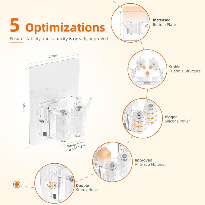 Batur Broom Holder Wall Mount, 4 Pack New Version Adhesive Mop and Broom Holder - Image 3