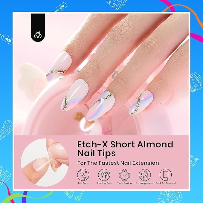 Beetles Soft Gel Nail Tips Short Almond 288pcs in 12 Sizes, Etch-X Pre-Etched - Image 3