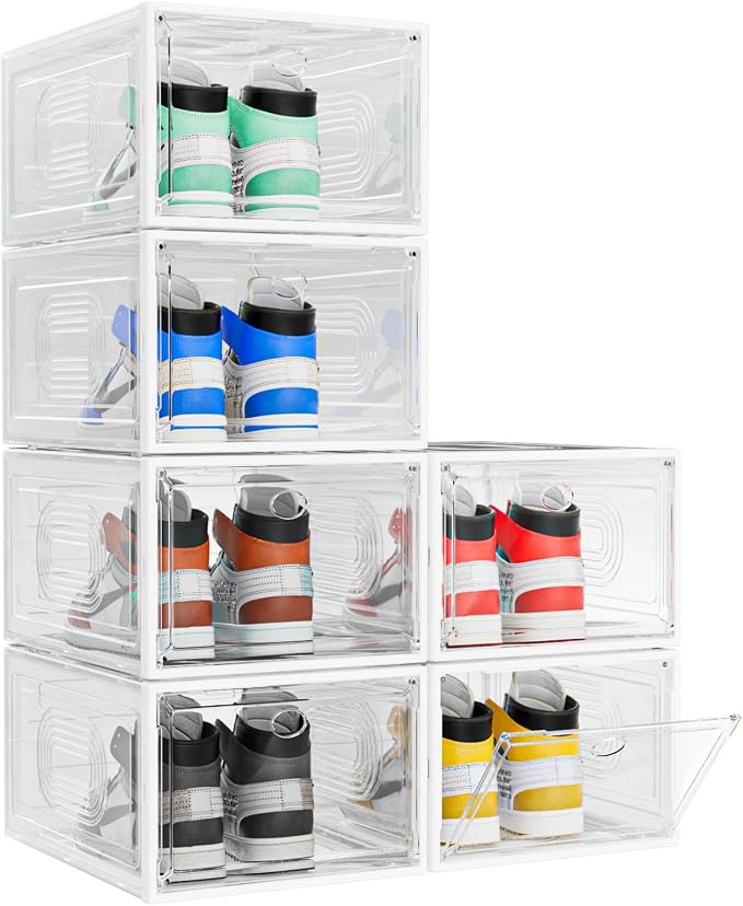 6 Pack Thicken Shoe Organizer Stackable, Upgraded Sturdy Shoe Storage Box by shoeboxesanddeskorganizers