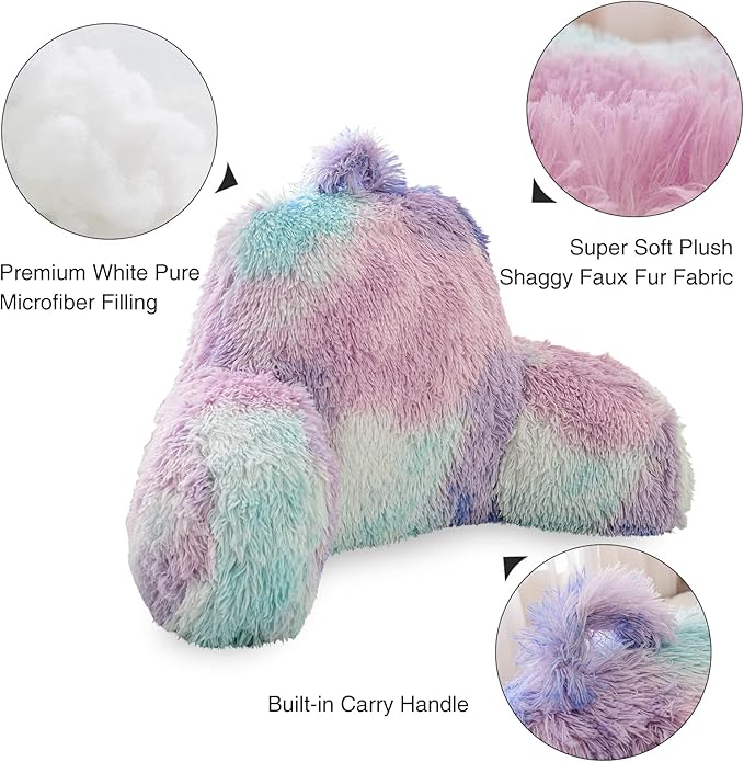 Aimuan Reading Pillow Bed Rest Pillow Plush Shaggy with Arms Cushion for Adults Teens Incline Rest Sitting up & Sleeping Snoring Pillow with Pregnancy Lumbar Back Support (Standard, Blue-Purple)