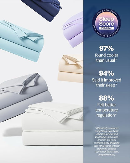 REST® Evercool®+ Cooling Sheet Set, Cali King, Arctic White, Breathable Bed Sheets for Hot Sleeper and Night Sweats, with Pillowcases, with Ionic+ Self-Cleaning Silver Yarn for Sensitive Skin, 4PCS