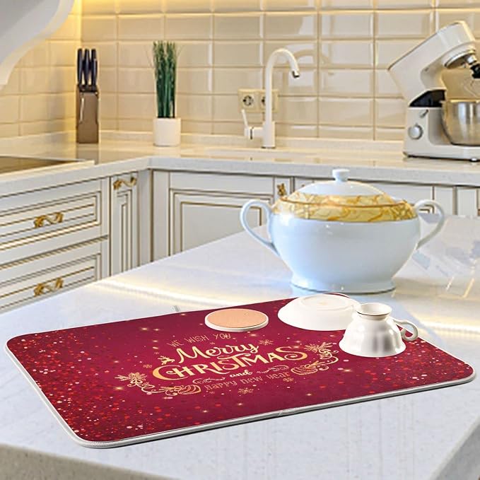 Merry Christmas Drying Mat for Kitchen Counter 16x18 Inch Christmas Dish Mat - Image 7