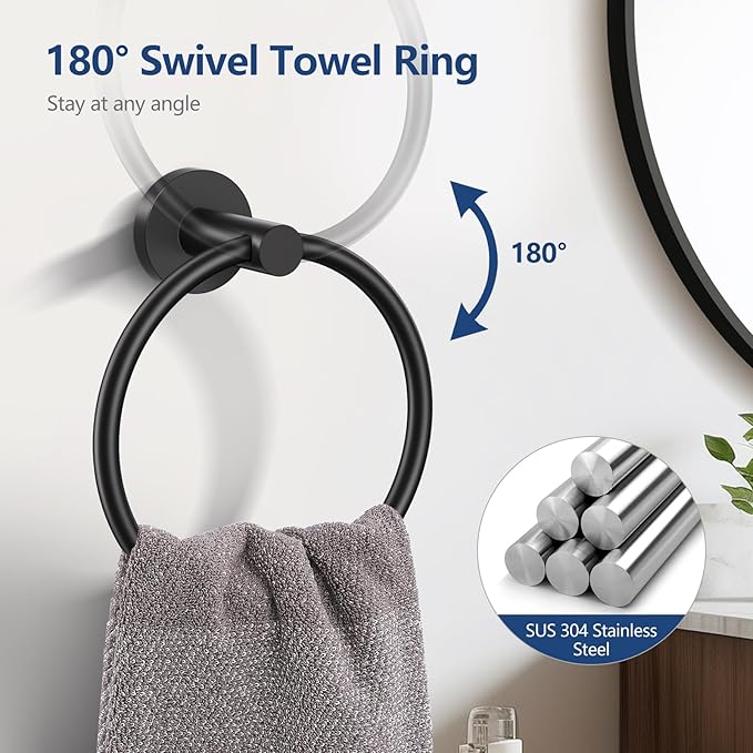 TQKAG Matte Black 5 Piece Bathroom Hardware Accessories Set 23.6" SUS304 - Image 5
