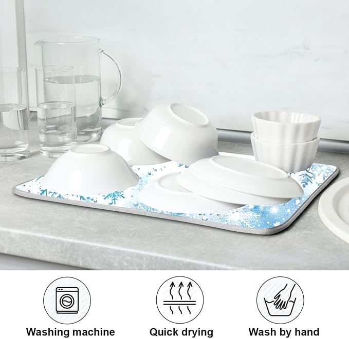 Winter Snowflake Blue Dish Drying Mat - Image 7