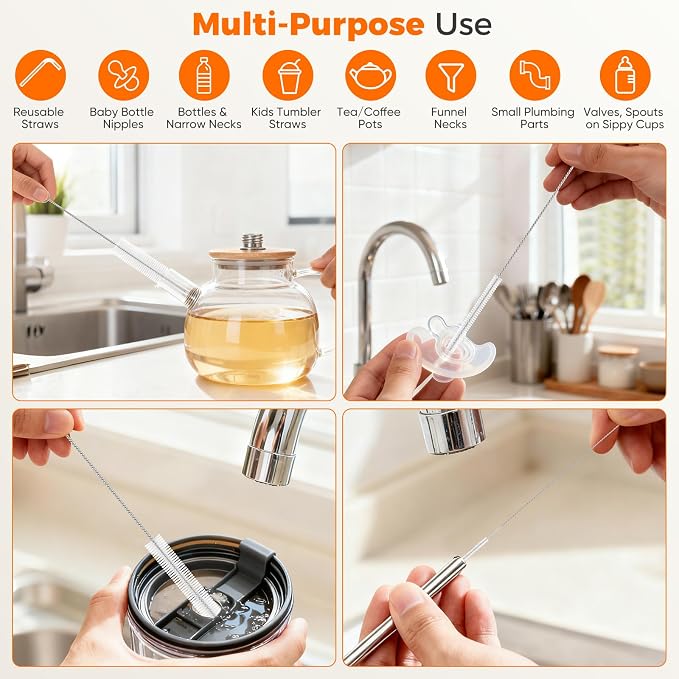 10-Packs Premium Straw Cleaner Brush in Mixed Sizes, 8IN Long Reusable - Image 6