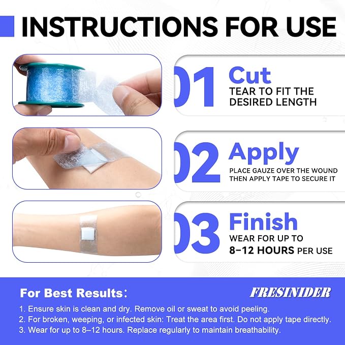 FRESINIDER Silicone Medical Tape – 1" x 1.5 Yard Blue 2 Rolls, Waterproof & - Image 5