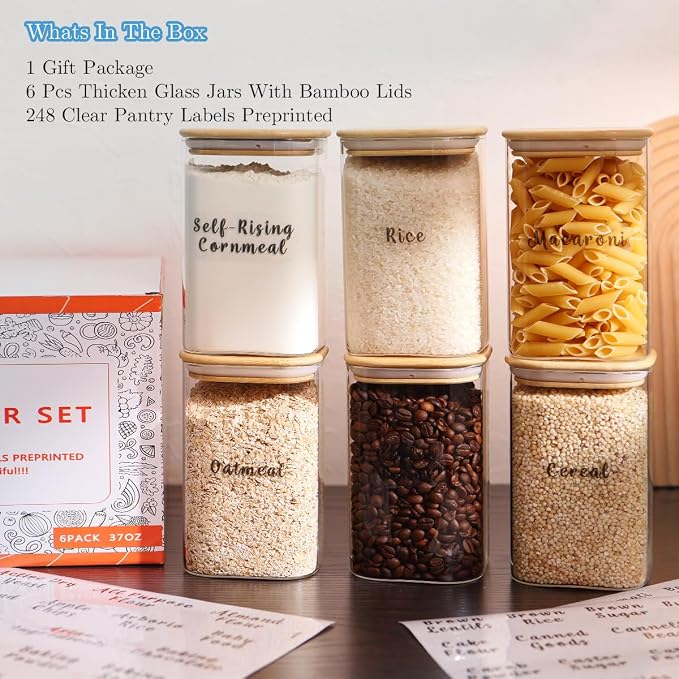 6 Pcs Square Glass Pantry Storage Containers - 37oz Thicken Glass Food Storage - Image 8