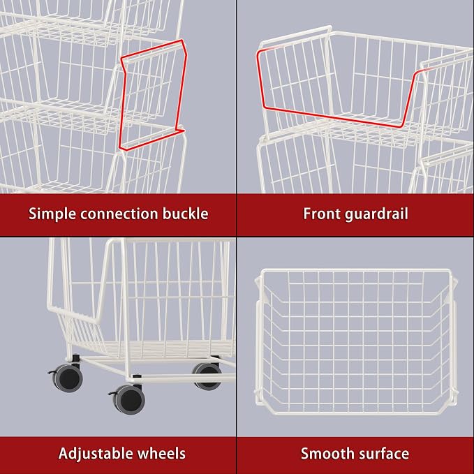 PUSDON Stackable Metal Storage Carts, Dual Use Shelf - Image 6