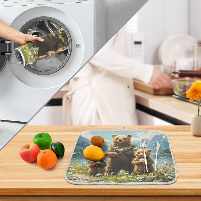 Three Bear Dish Drying Mat for Kitchen Ccounter Absorbent Microfiber Small - Image 4