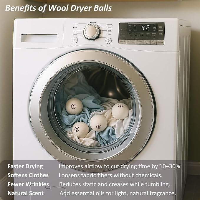 Sheep Wool Dryer Balls 12 Pack XL Premium Natural Fabric Softener, Reusable - Image 3