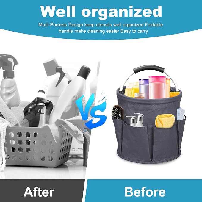 17L Portable Cleaning Bucket Organiser, 6 Pockets Foldable Cleaning Caddy - Image 4