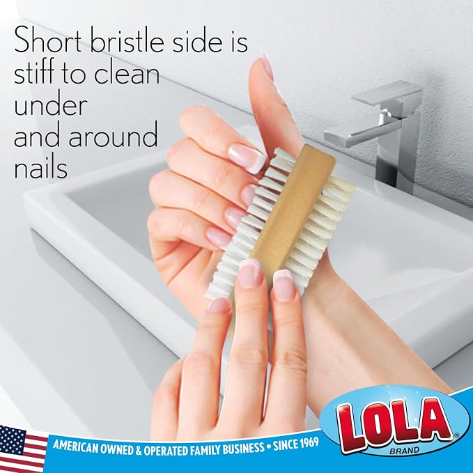 LOLA Classic Hand & Nail Wood Brush, 12 Pack, Heavy Duty 2 Sided Soft & Stiff - Image 4