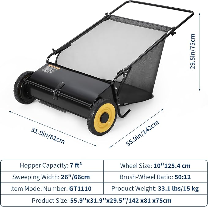 Garvee 26 in Heavy-Duty Push Lawn Sweeper - Image 3