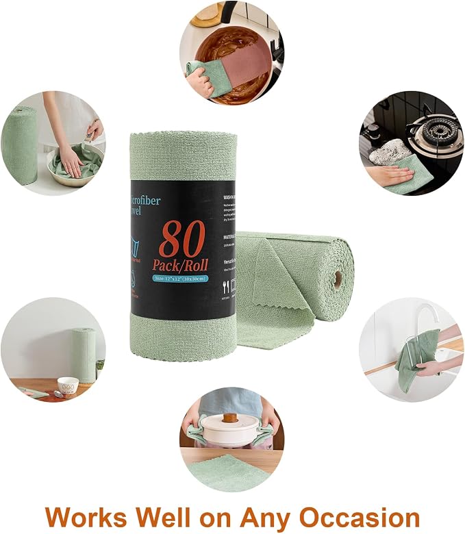 80 Pack Microfiber Cleaning Cloth Roll, Lint Free Rags & Tear Away Reusable - Image 7