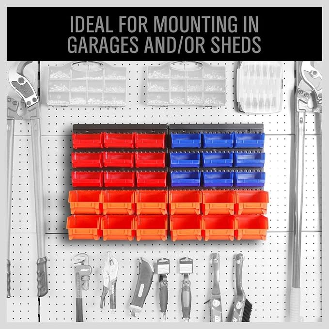 HORUSDY Wall Mounted Storage Bins Parts Rack 30PC Organizer Garage Plastic Shop - Image 3