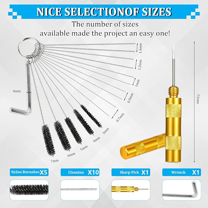 Carburetor Cleaning Kit, 13 Stainless Steel Wires, 10 Needles, 5 Nylon Brushes - Image 2