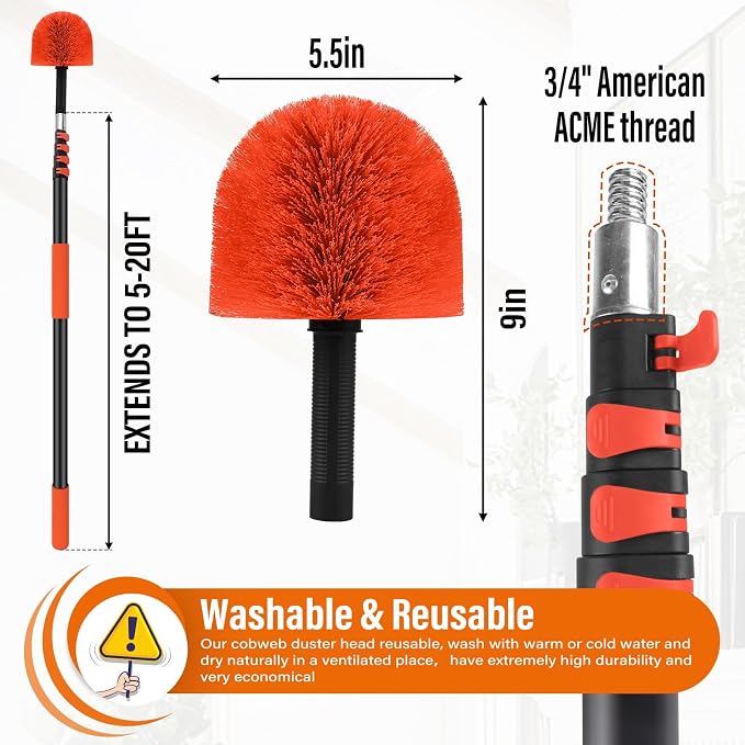 26 FT Cobweb Duster with Extension Pole, Spider Web Brush with Pole Extend - Image 5