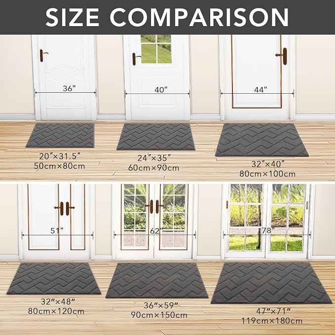 hicorfe Dirt Trapper Indoor Doormat, Non Slip Backing Washable Door Mats - Image 3