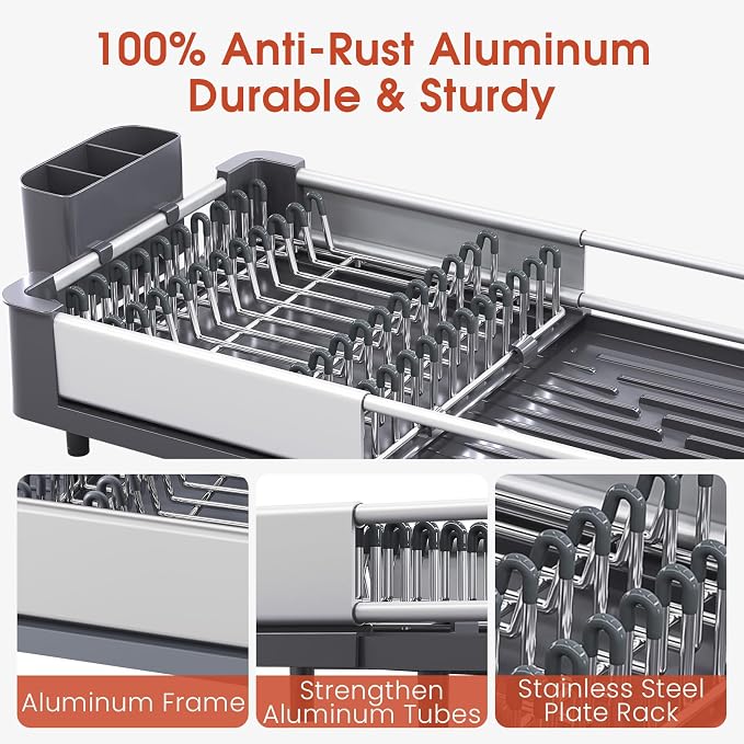 TOOLF Dish Drying Rack for Kitchen Counter, Extendable Dish Rack - Image 3