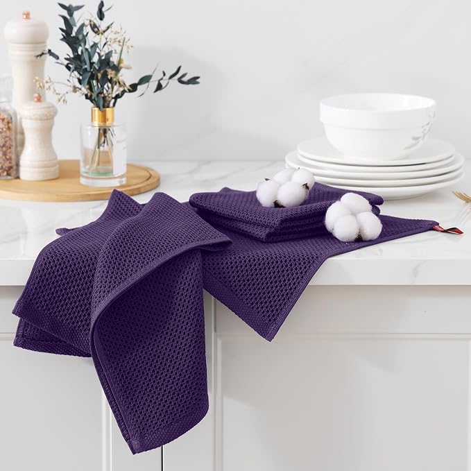 Kitinjoy 100% Cotton Kitchen Dish Cloths, 6 Pack Waffle Weave Ultra Soft - Image 3
