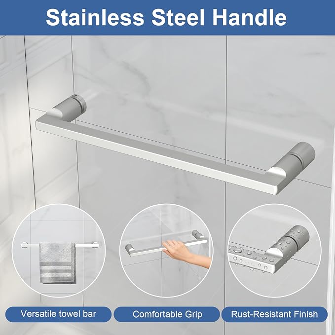 Semi Frameless Pivot Shower Door 36-42" W x 72" H, Swing Shower Glass Doors - Image 4