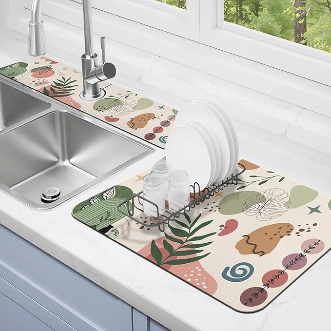 Dish Drying Mat for Kitchen Counter Matt, Super Absorbent Non-slip Rubber Backed by Kuyig+Home