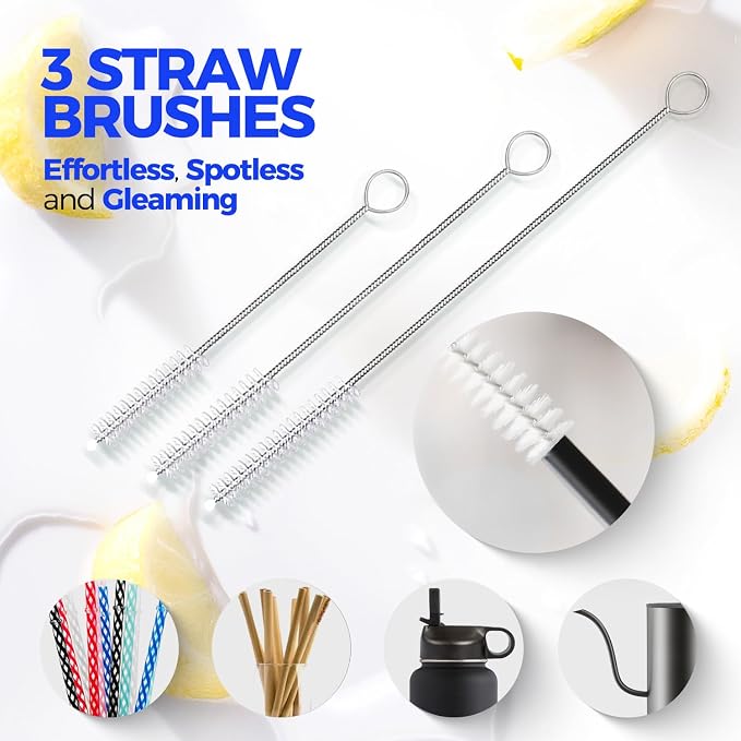 Holikme 6 Pack Bottle Brush Set, 3 Straw Brushes, 3-in-1 Bottle Cleaning Brush - Image 4