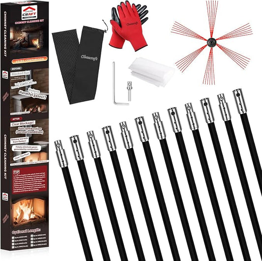 39 Feet Chimney Sweep Kit, Chimney Cleaning Kit by cleancraft