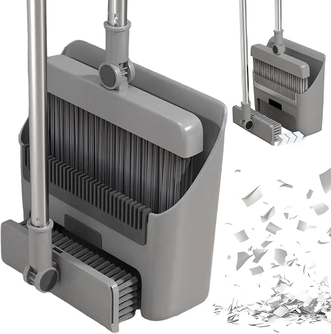 3-in-1 Broom with Dustpan Combo Set Foldable and Rotating Broom and Dustpan Set by CAKEEYUM