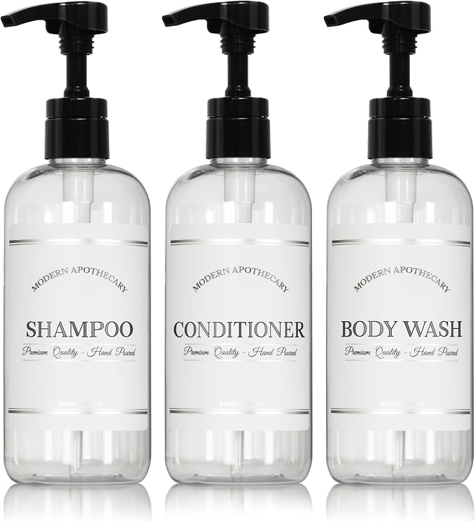 Clear Refillable Shampoo and Conditioner Bottles by ArtanisHome