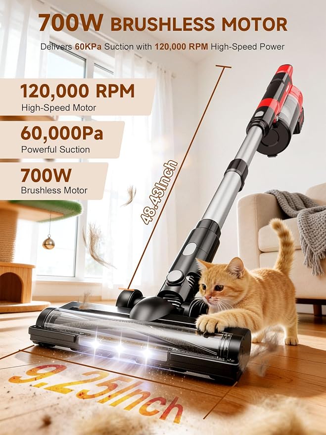 60KPa Cordless Vacuum Cleaner for Home, 700W Pet Vacuum, 70-Min Runtime - Image 3