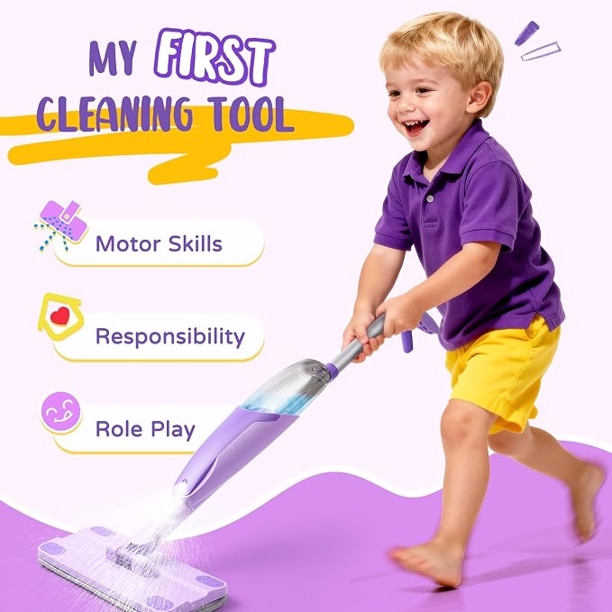 Purple Mini Spray Mop for Toddler-Montessori Cleaning Toy That Real Spray Water - Image 2