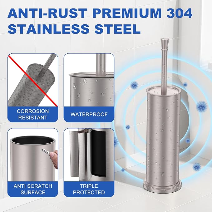 Toilet Brush and Holder Set：304 Stainless Steel Heavy Duty Toilet Bowl - Image 2