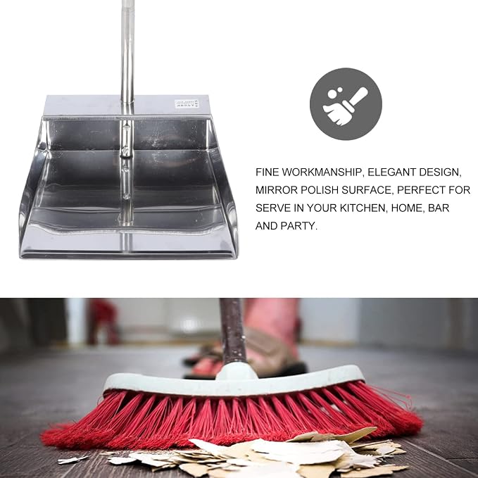 TOYANDONA Dust Pan with Handle, 30.4 inch Metal Upright Dustpan Stainless Steel - Image 4
