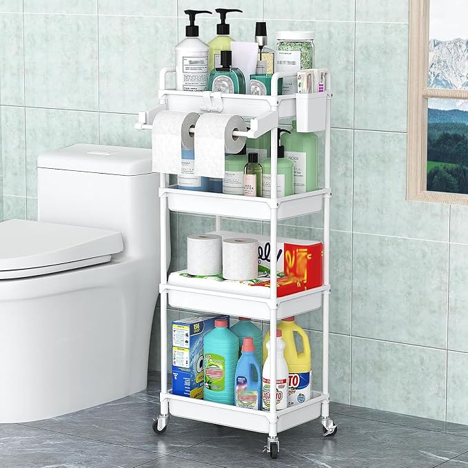 SPACEKEEPER Rolling Storage Cart, 4-Tier Bathroom Organizer Utility Cart - Image 6