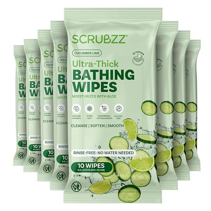 Extra Large Bath Wipes for Adults Bathing No Rinse by Scrubzz