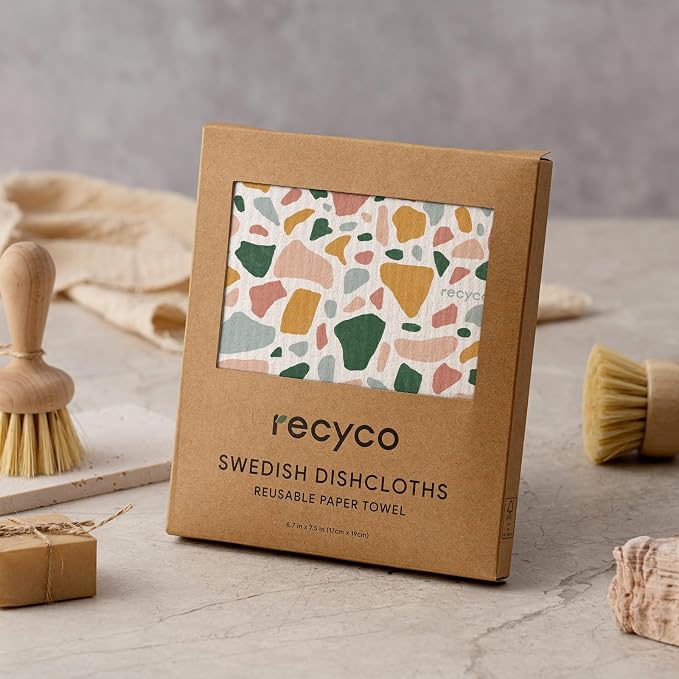 RECYCO Swedish Dishcloths for Kitchen | 5 Pack Urban Boho Terrazzo Washable - Image 9
