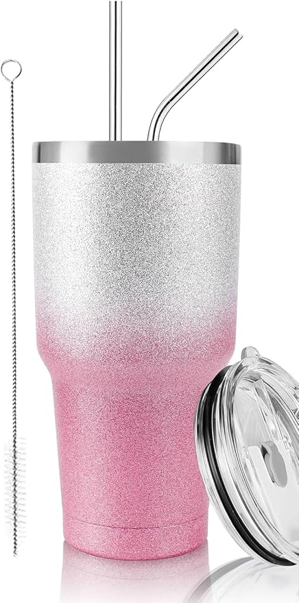 D·S 30 oz Tumbler Pink Glitter Gradient Cup Stainless Steel Double Wall Vacuum by D%C2%B7STUMBLER