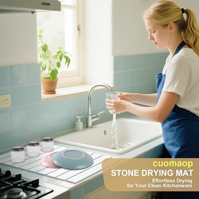 Stone Dish Drying Mat for Kitchen Counter, 23x15.3 Inch Large Fast-Absorbing - Image 7
